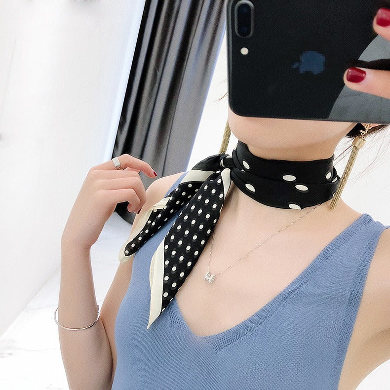 New 70 Dot Scarf, Small Square Scarf for Women's Decoration, Fashionable Summer Thin Retro Japanese Literary Scarf