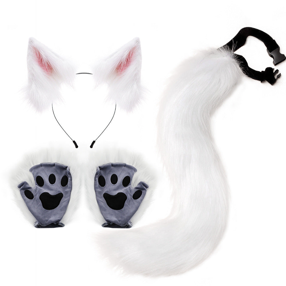 Halloween Costume Set Faux Fur Fox Ears Headband Animal Ears and Tail Cosplay Accessories
