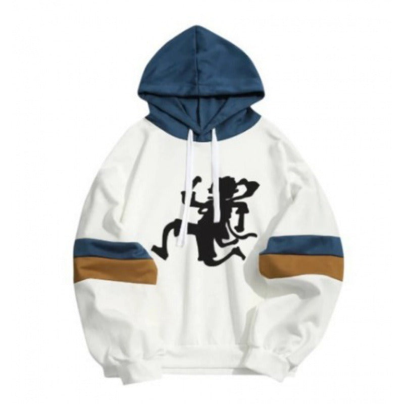 Printed patchwork men's and women's parallel bar hoodie and hat