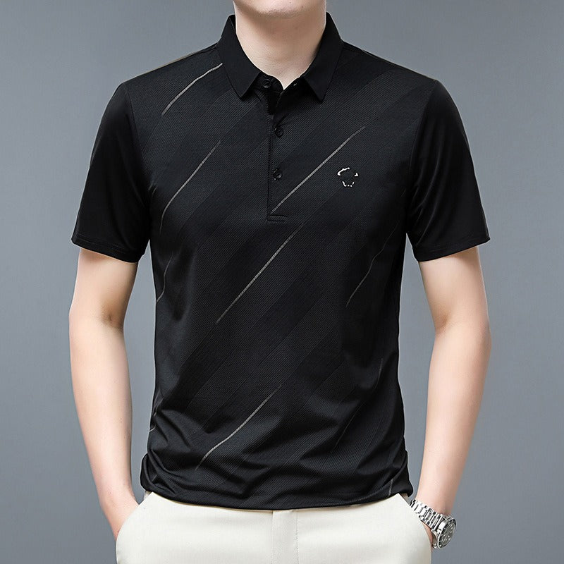 Flip collar ice silk POLO shirt for men's business oversized men's T-shirt Father's Day