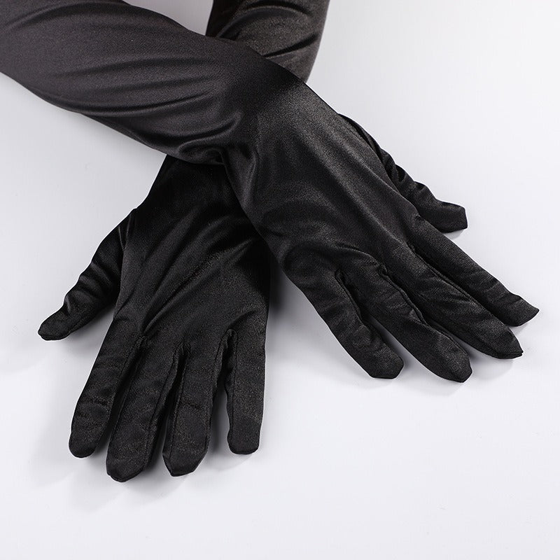 Satin Elastic Satin Cosplay Women's Halloween Gloves Sexy Dinner Performance Velvet Wedding Gloves
