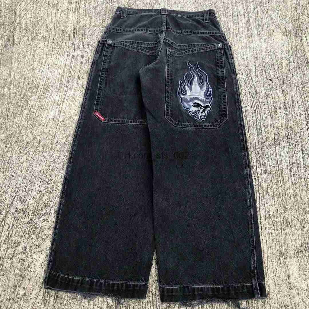 Printed jeans men's straight leg loose wide leg pants