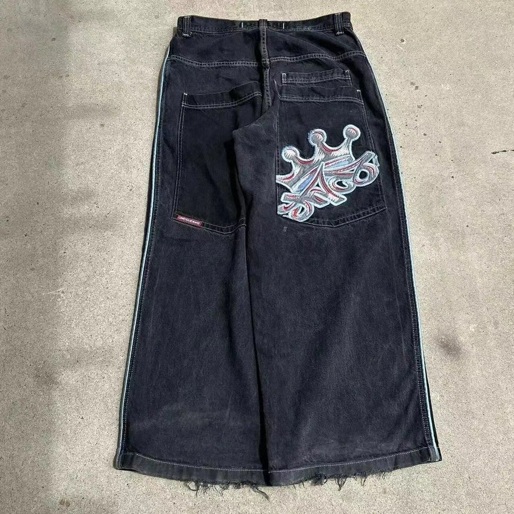Printed jeans men's straight leg loose wide leg pants