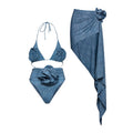 Female swimsuit bikini niche personality retro blue sexy pure desire style swimsuit female