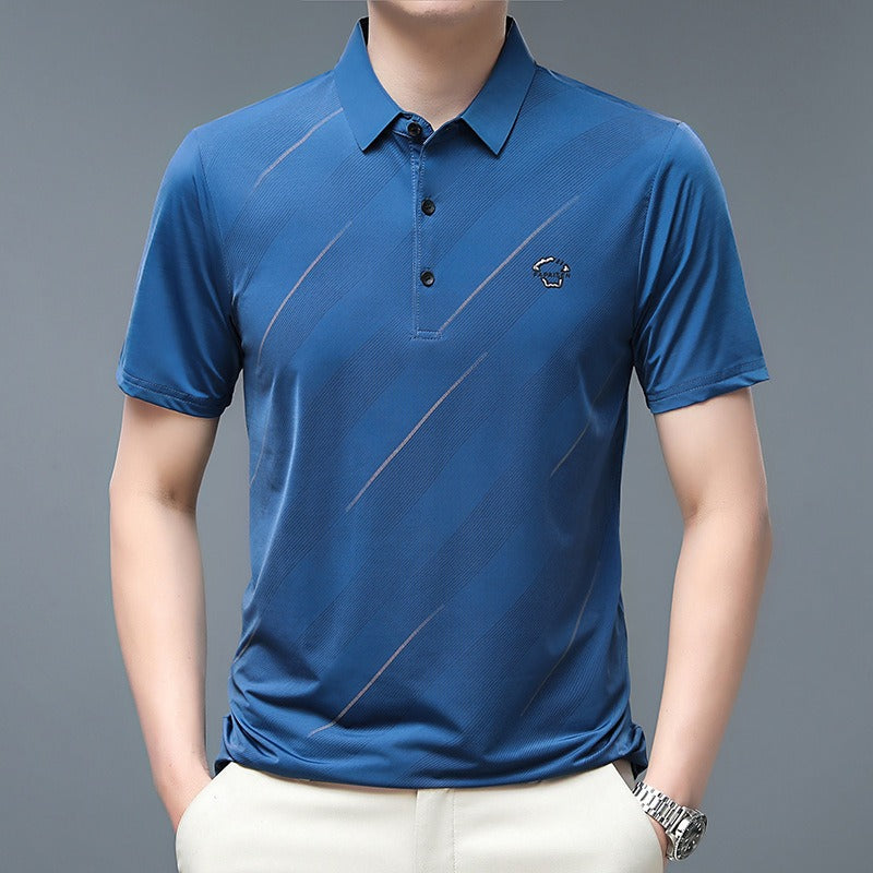 Flip collar ice silk POLO shirt for men's business oversized men's T-shirt Father's Day
