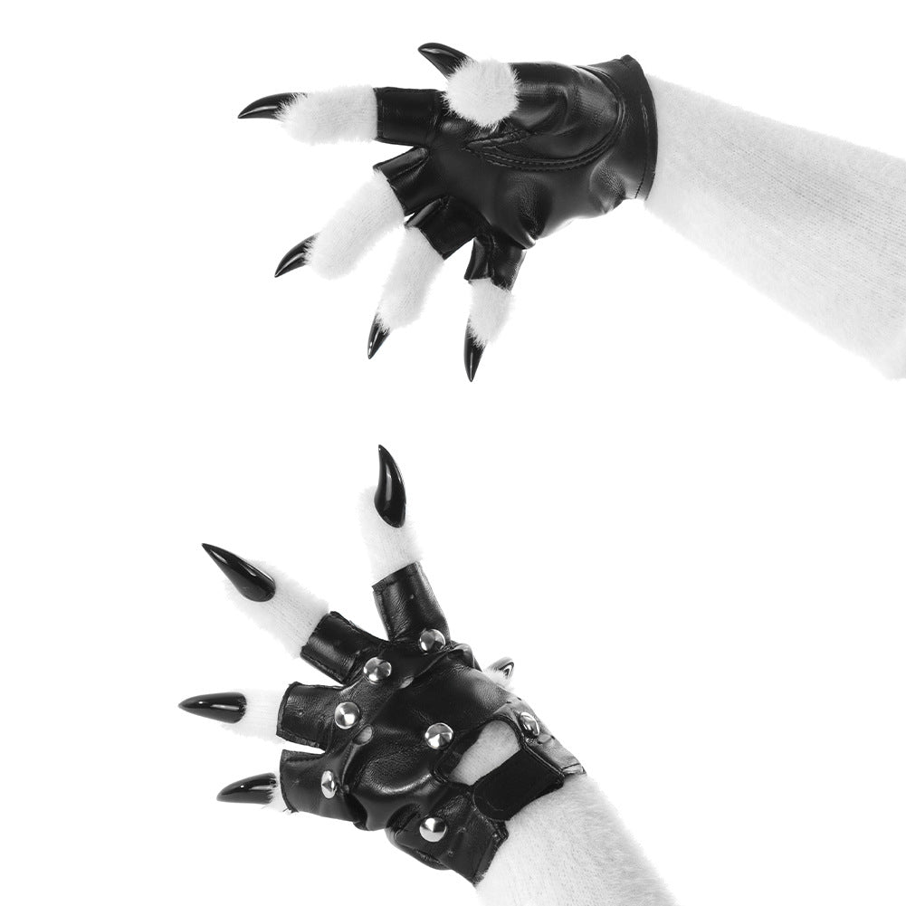 Original Furry Animal Paw Gloves, Punk Leather Gloves, Cosplay Handmade Accessories &ampProps