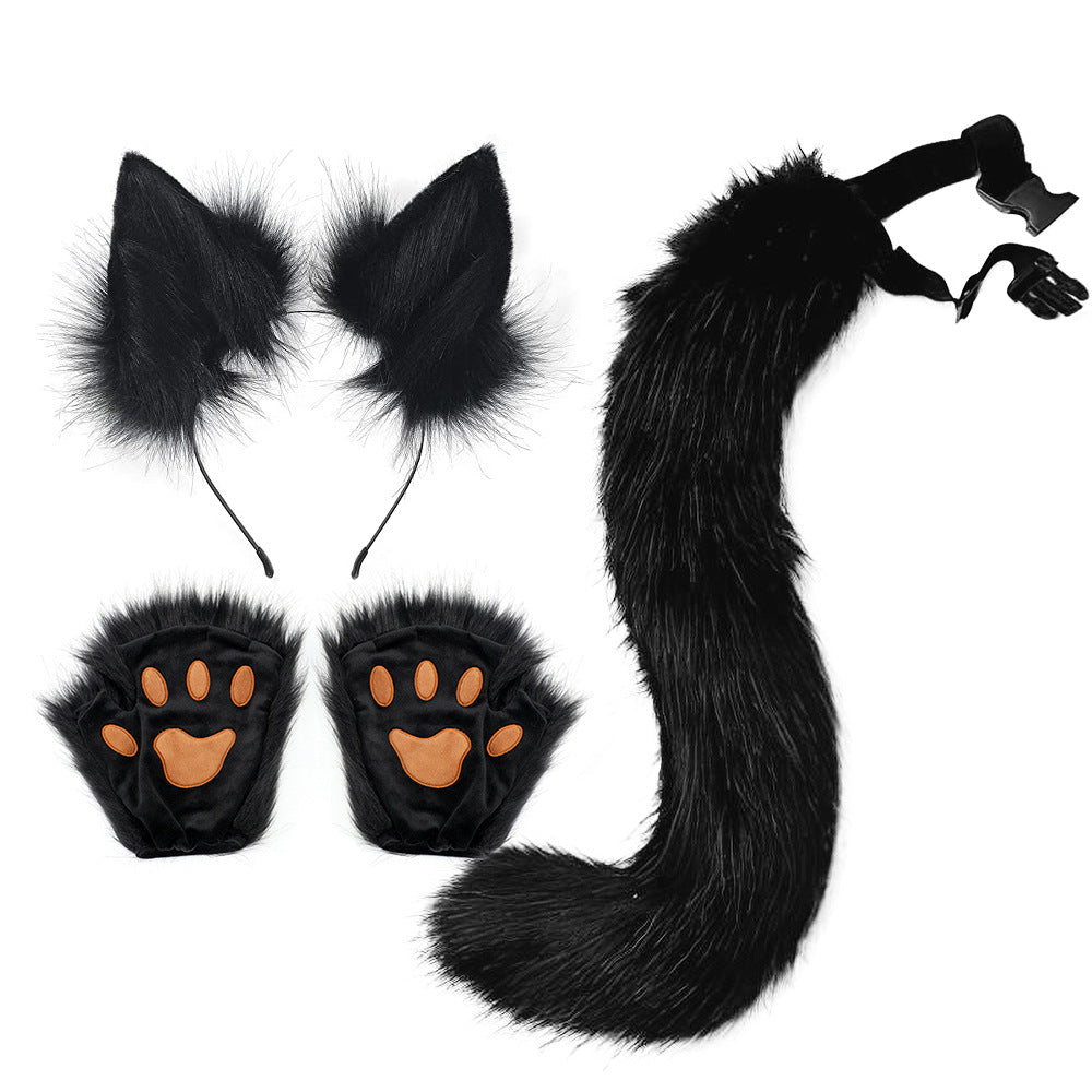 Halloween Costume Set Faux Fur Fox Ears Headband Animal Ears and Tail Cosplay Accessories