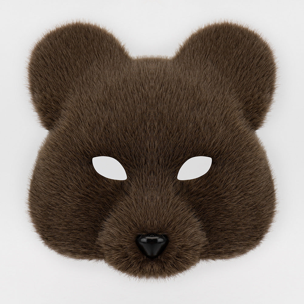 Halloween Fuzzy Costume Set with Realistic Bear Mask and Handmade Bear Paw Gloves for Cosplay and Convention Props