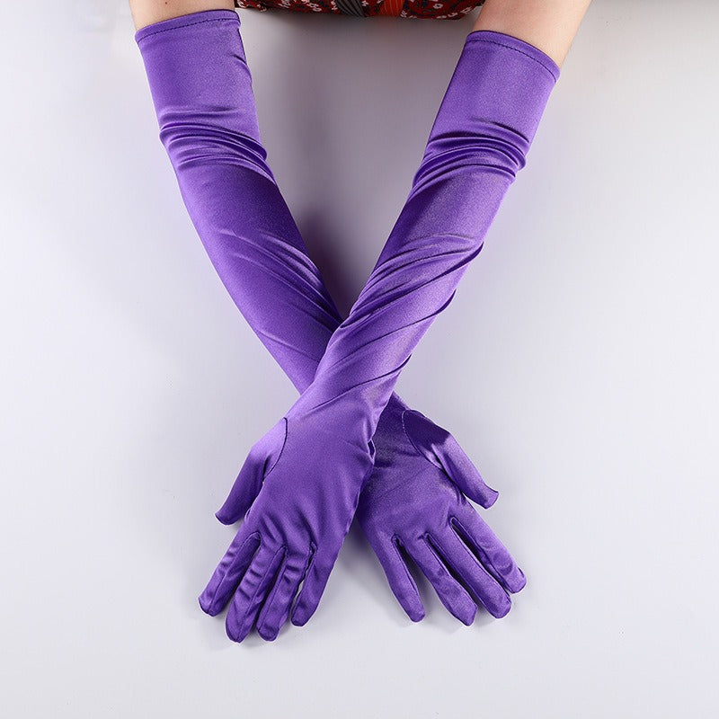 Satin Elastic Satin Cosplay Women's Halloween Gloves Sexy Dinner Performance Velvet Wedding Gloves
