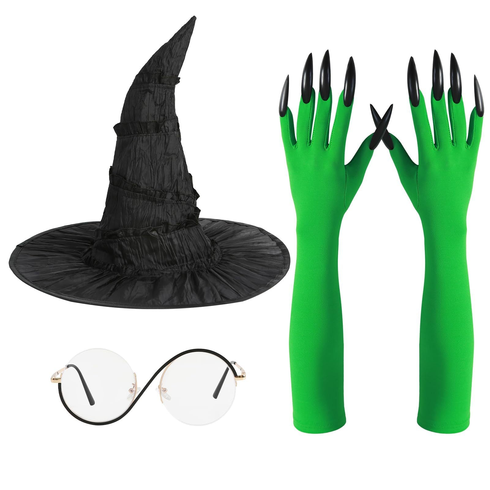 Witch Three Piece Glove Hat Glasses Cosplay Dress Up