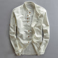 New men's casual linen shirt in autumn and winter, Chinese style stand up collar cotton linen shirt