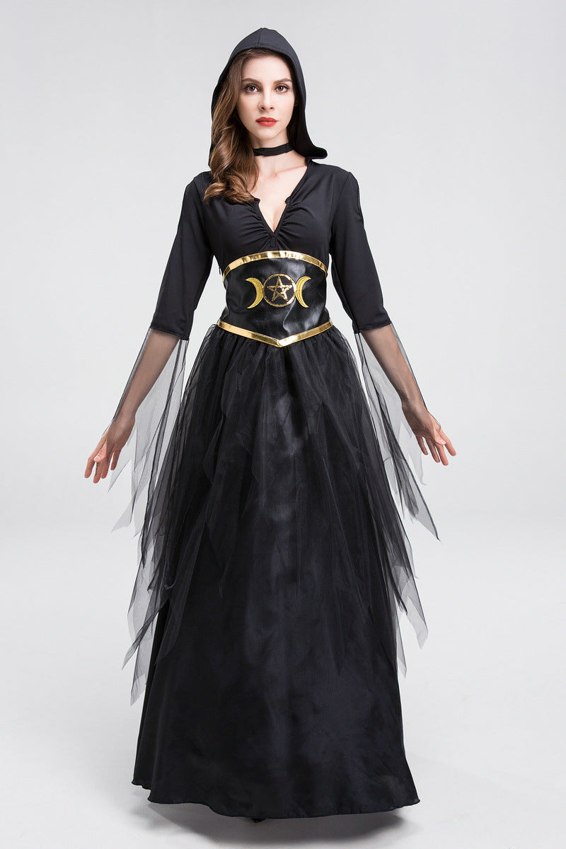 Halloween lace long dress witch mage cosplay witch performance costume