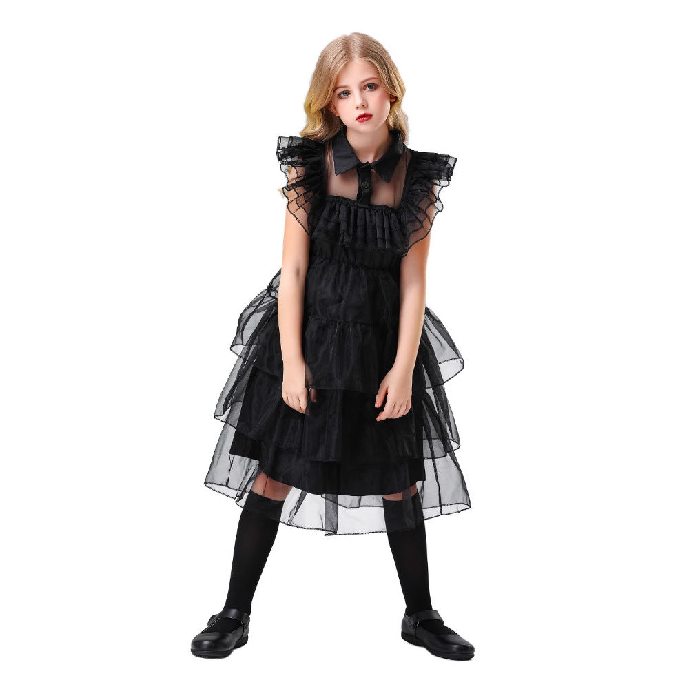 Wednesday Black Dress Cosplay Costume Halloween Addams Family Princess Dress Cosplay Outfit