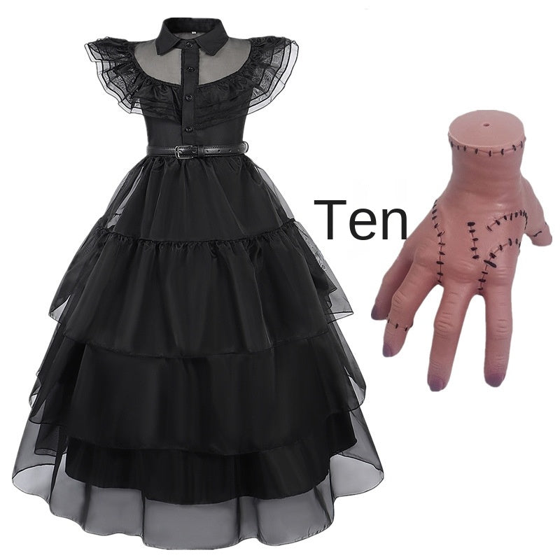 Wednesday Black Dress Cosplay Costume Halloween Addams Family Princess Dress Cosplay Outfit