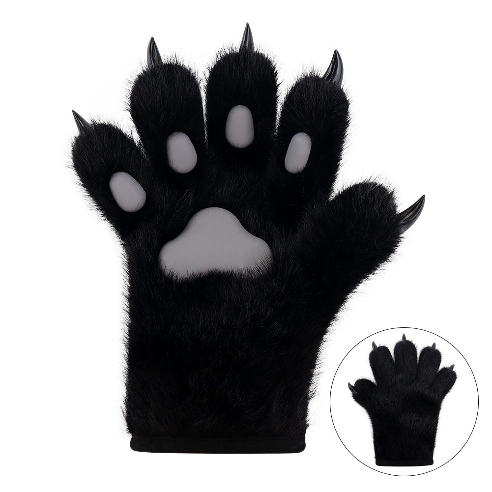 Halloween Fuzzy Costume Set with Realistic Bear Mask and Handmade Bear Paw Gloves for Cosplay and Convention Props