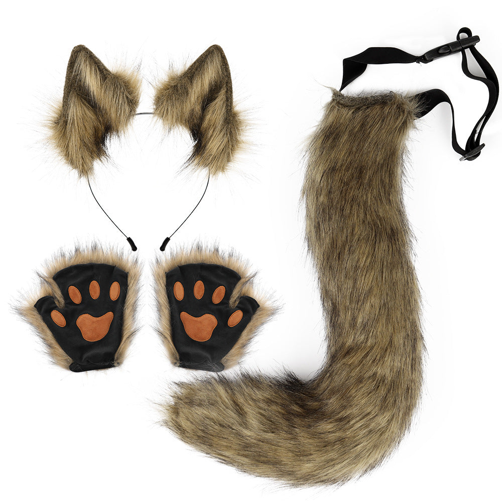 Halloween Costume Set Faux Fur Fox Ears Headband Animal Ears and Tail Cosplay Accessories