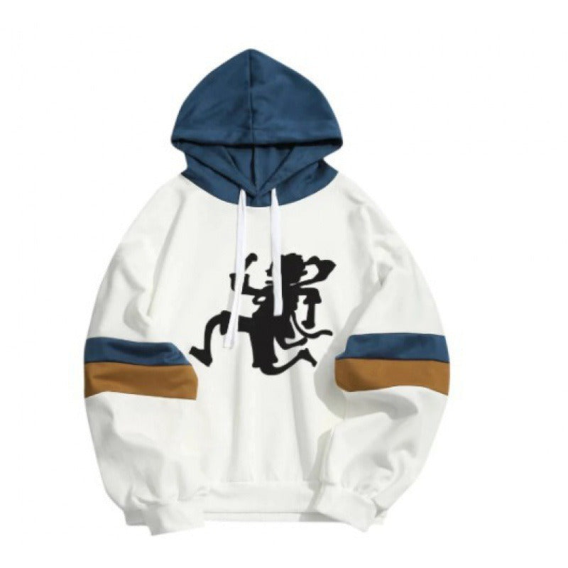 Printed patchwork men's and women's parallel bar hoodie and hat