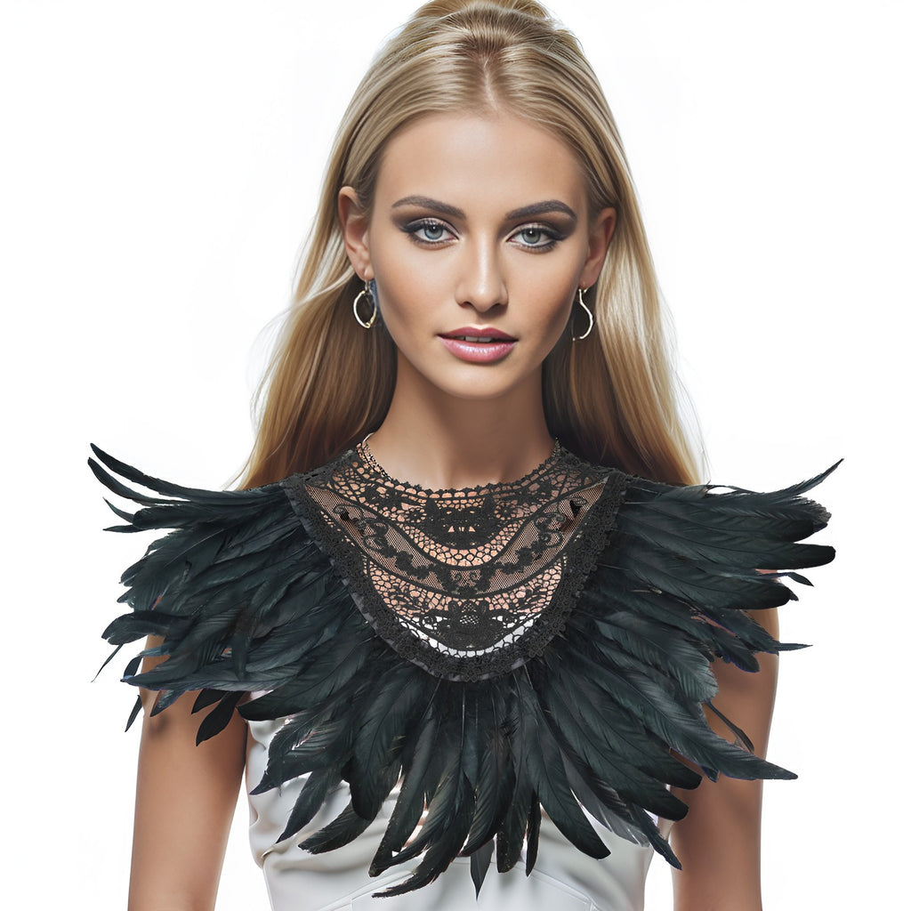 Feather shawl gothic cosplay makeup ball accessories runway stage costumes