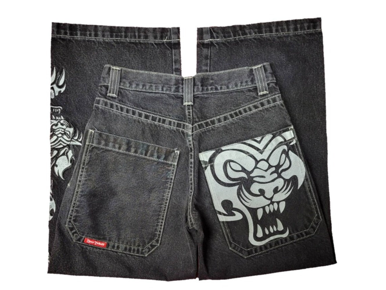 Printed jeans men's straight leg loose wide leg pants