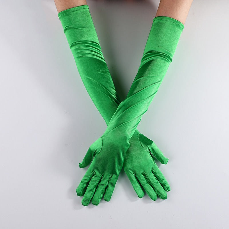 Satin Elastic Satin Cosplay Women's Halloween Gloves Sexy Dinner Performance Velvet Wedding Gloves