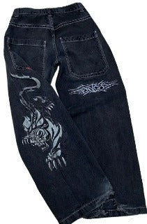 Printed jeans men's straight leg loose wide leg pants