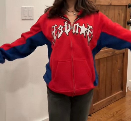 Spider letter hip-hop street zipper hoodie sports hooded couple shirt