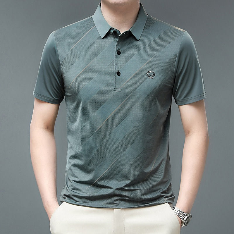Flip collar ice silk POLO shirt for men's business oversized men's T-shirt Father's Day